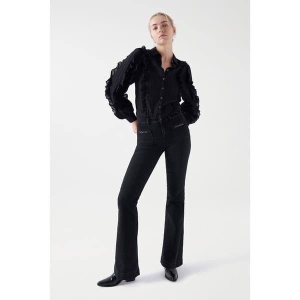 Salsa Jeans Kortärmad Blus Ruffle Sleeve Svart L Kvinna