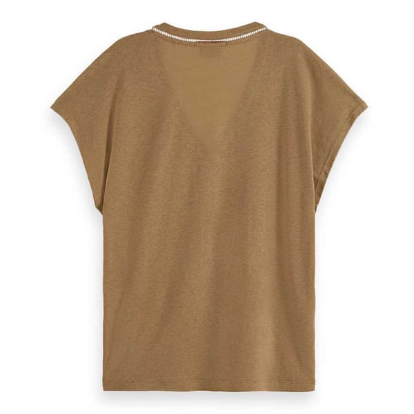 Scotch & Soda Lyhythihainen T-paita Ladder Detail Loose Fit Ruskea M Nainen