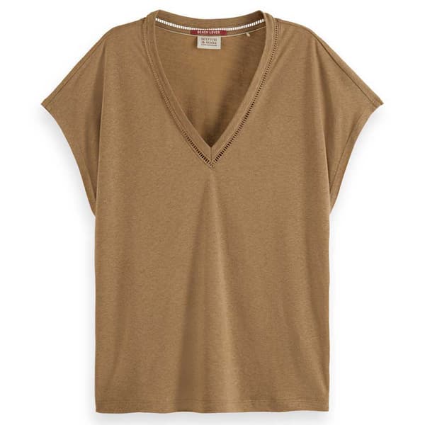 Scotch & Soda Lyhythihainen T-paita Ladder Detail Loose Fit Ruskea M Nainen