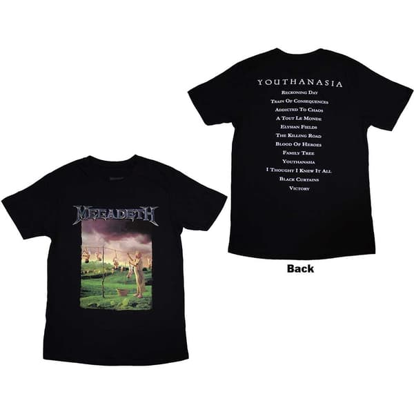 Megadeth Unisex T-Shirt: Youthanasia Tracklist (Back Print) (Large)