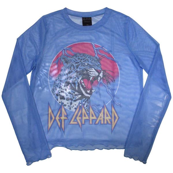 Def Leppard Ladies Long Sleeve T-Shirt: Lightning Leopard (Mesh) (Large)