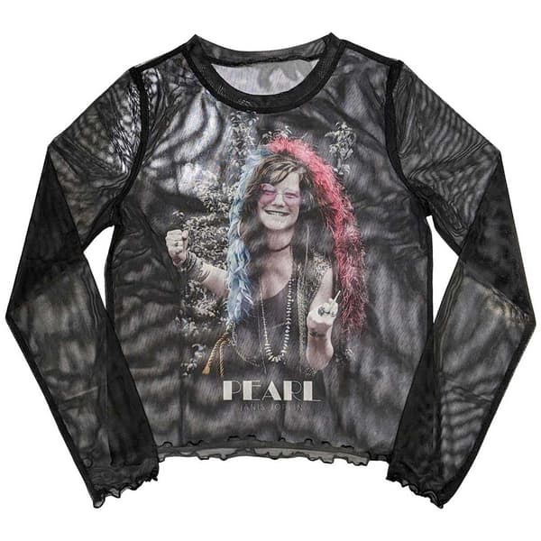 Janis Joplin Ladies Long Sleeve T-Shirt: Pearl Garden (Mesh) (Large)