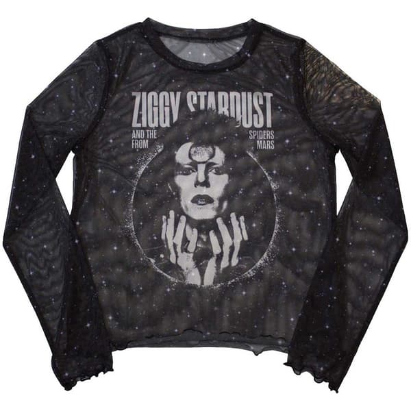 David Bowie Ladies Long Sleeve T-Shirt: Ziggy v1 (Mesh) (Small)