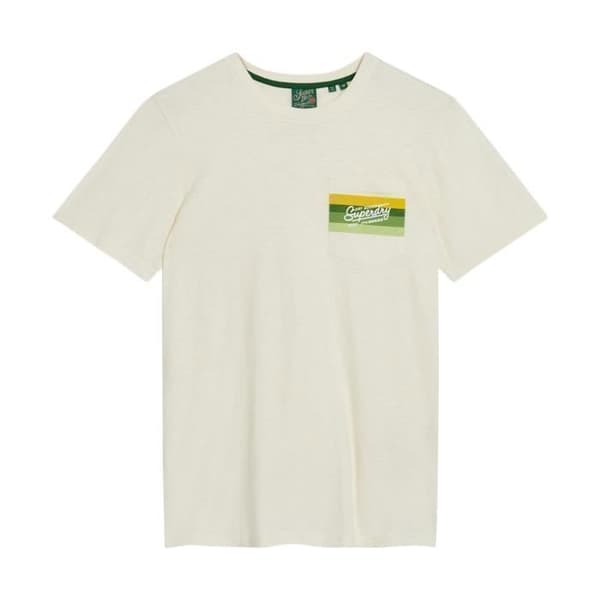 Superdry Cali Randig logotyp T-shirt för män - Ecru - Korta ärmar - Bomull