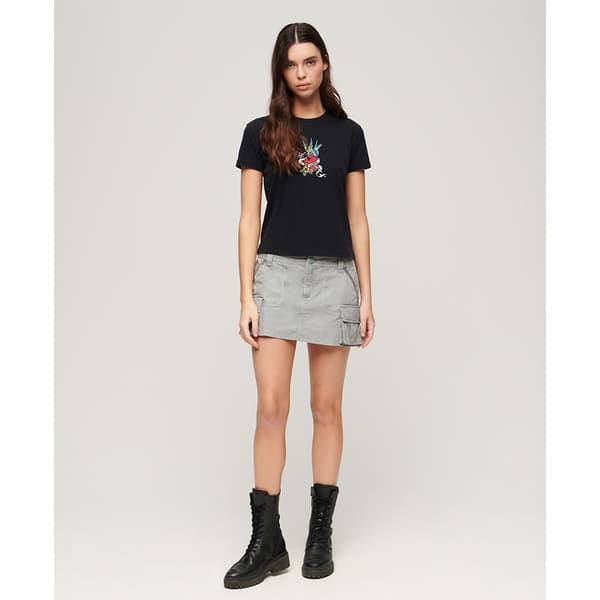 Superdry Tattoo Embroidered Fitted T-shirt Med Korte ærmer Sort L Kvinde