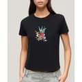 Miniatyrbillede 1 af 6: Superdry Tattoo Embroidered Fitted T-shirt Med Korte ærmer Sort L Kvinde