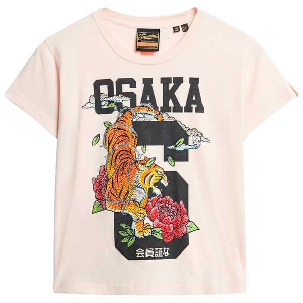Superdry Osaka 6 Narrative 90s T-shirt Med Korta ärmar Beige XS Kvinna
