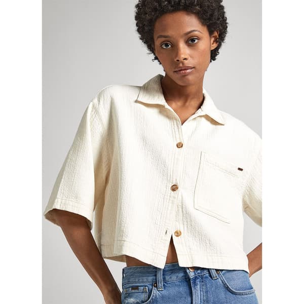 Pepe Jeans Kortärmad Tröja Elle Ecru Vit 2XS Kvinna