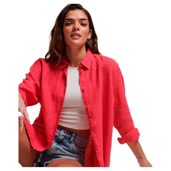 Superdry Lang ærmet Skjorte Studios Casual Linen Rosa L Kvinde