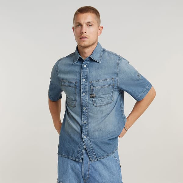 G-star Kortärmad Tröja Slanted Double Pocket Regular Blå L Kvinna