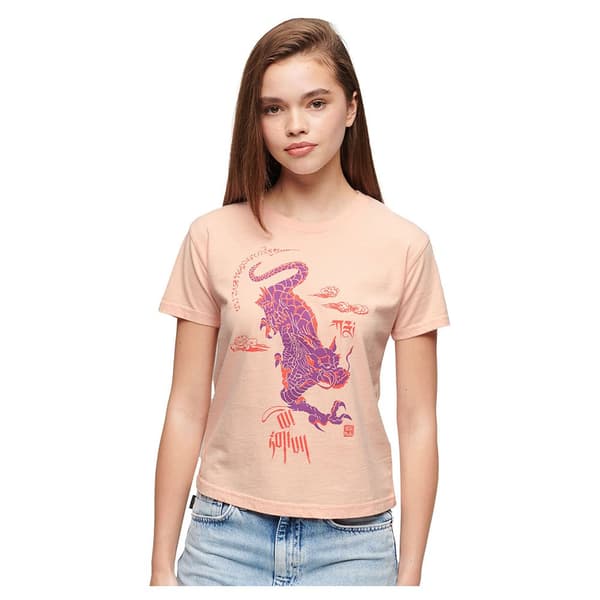 Superdry Kailash Dragon Fitted T-shirt Med Korta ärmar Rosa L Kvinna