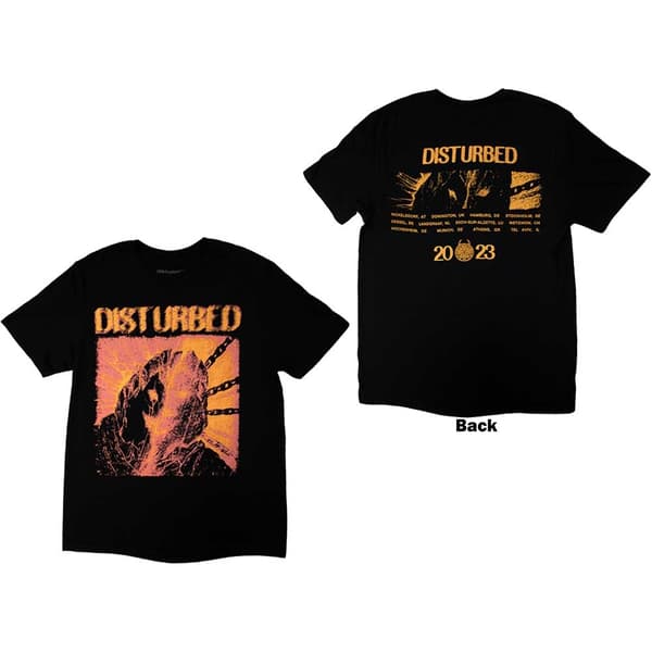 Disturbed Unisex T-Shirt: European Tour '23 Split Face (Back Print & Ex-Tour) (Medium)