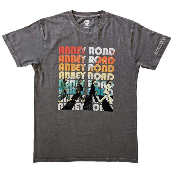 The Beatles Unisex T-Shirt: Abbey Stacked (Sleeve Print) (Small)
