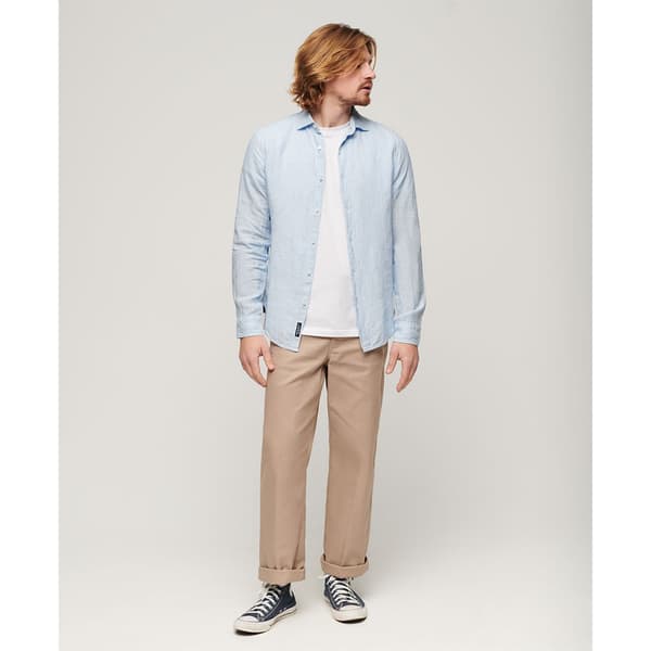 Superdry Studios Casual Linen Skjorta Med Långa ärmar Blå M Man