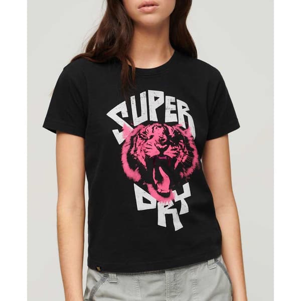 Superdry Indigo Workwear Cap Lo-fi Rock Graphic Fitted T-shirt Med Korta ärmar Rosa S Kvinna