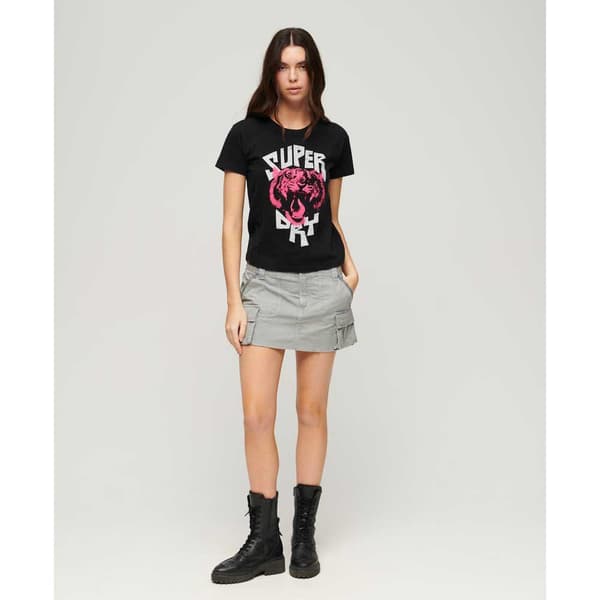 Superdry Indigo Workwear Cap Lo-fi Rock Graphic Fitted T-shirt Med Korta ärmar Rosa S Kvinna
