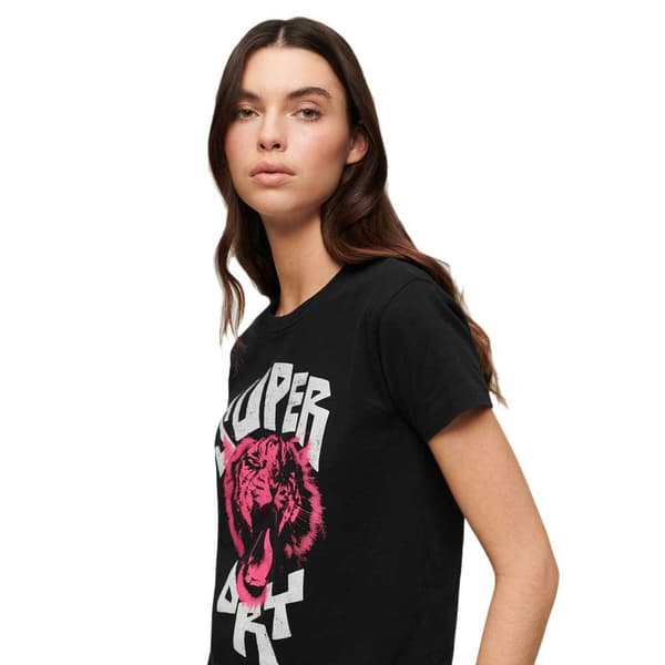 Superdry Indigo Workwear Cap Lo-fi Rock Graphic Fitted T-shirt Med Korta ärmar Rosa S Kvinna
