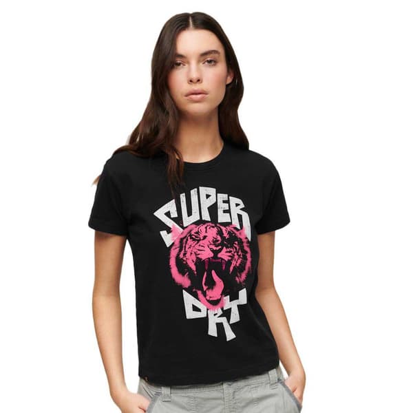 Superdry Indigo Workwear Cap Lo-fi Rock Graphic Fitted T-shirt Med Korta ärmar Rosa S Kvinna
