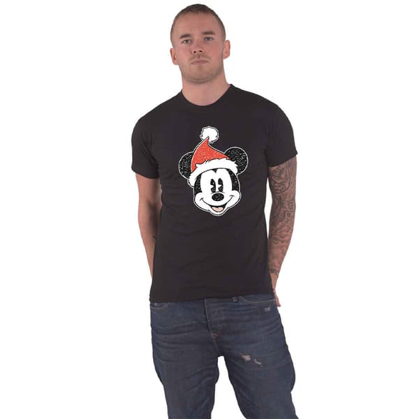 Mickey Mouse Santa Hat T Shirt Black S