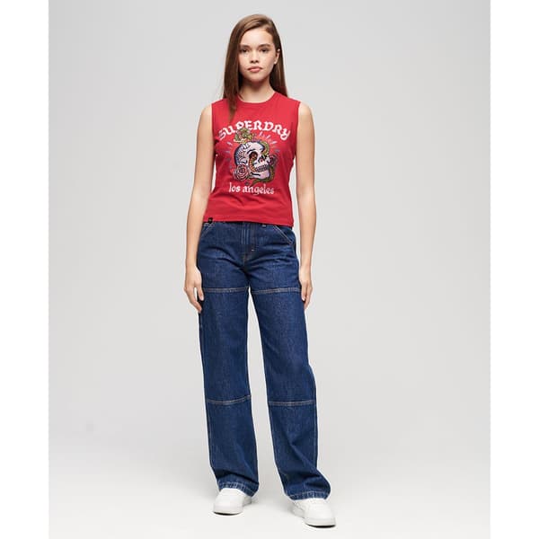Superdry Tattoo Rhinestone ärmlös T-shirt Röd S Kvinna