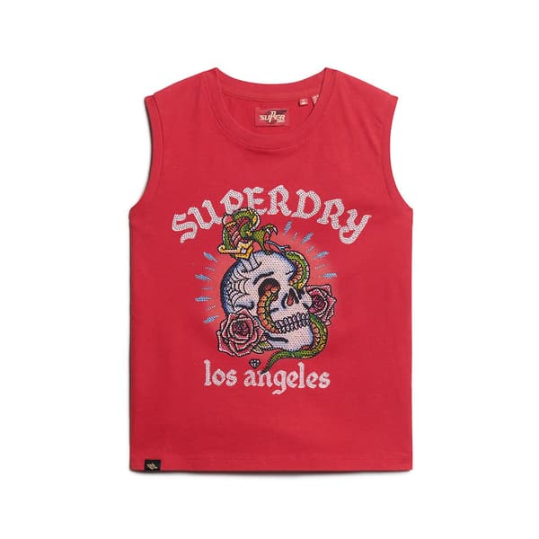 Superdry Tattoo Rhinestone ærmeløs T-shirt Rød S Kvinde
