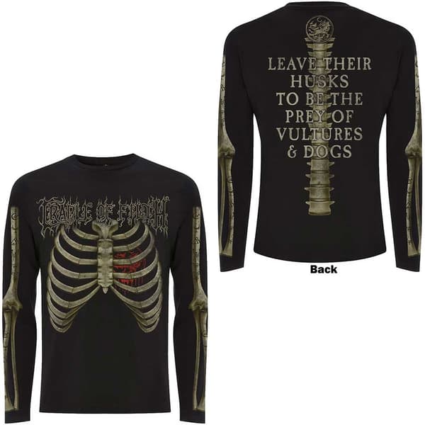 Cradle Of Filth Unisex Long Sleeve T-Shirt: Skeleton (Back & Sleeve Print) (Large)