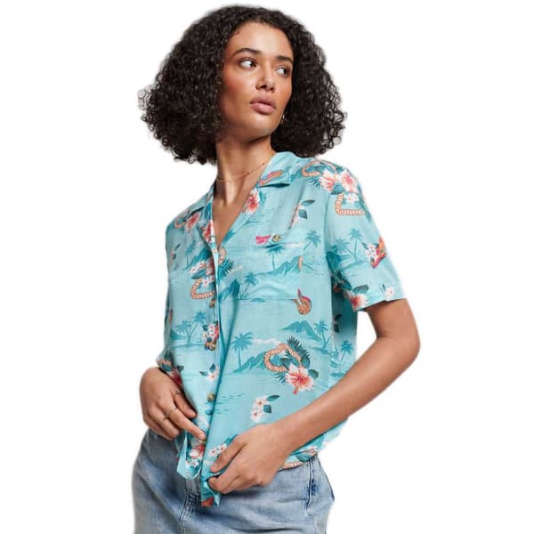 Superdry Kortärmad Tröja Vintage Beach Resort Blå 2XS Kvinna