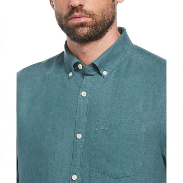 Original Penguin Delave Linen With Pocket Kortärmad Skjorta Blå L Man
