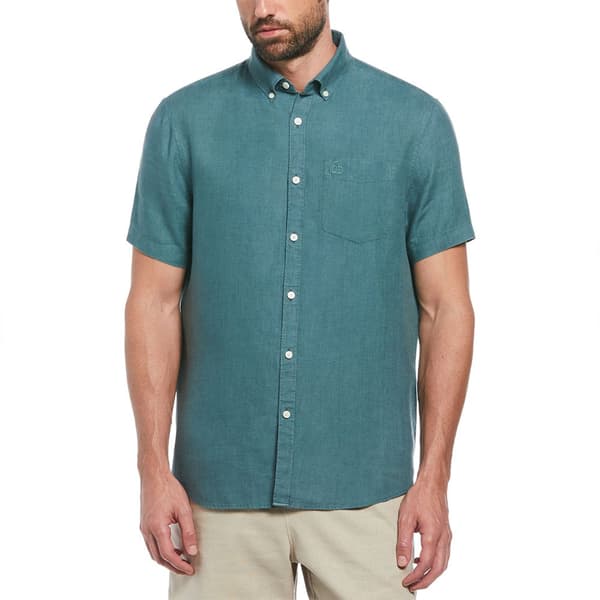 Original Penguin Delave Linen With Pocket Kortärmad Skjorta Blå L Man