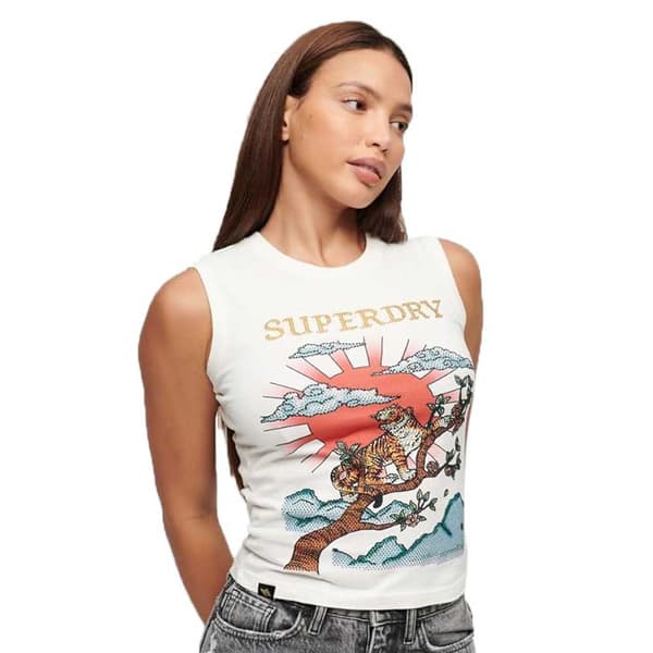Superdry Tattoo Rhinestone Tank ärmlös T-shirt Vit L Kvinna