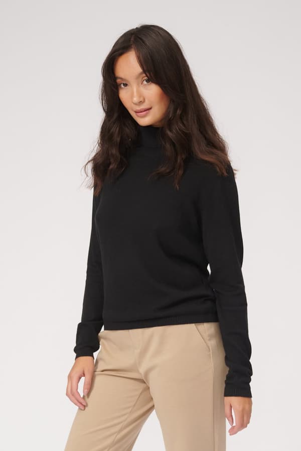Basic Knit Roll Neck Neule - musta