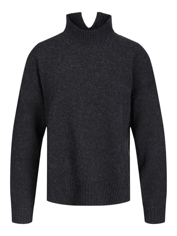 Oversized strikket trøje med polo-hals - sort
