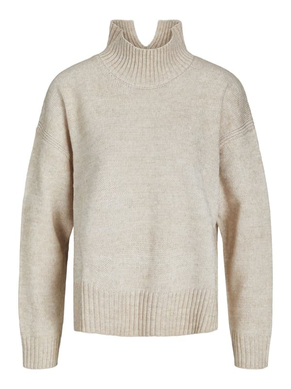 Ylisuuret neulottu polo -kaula -hyppääjä - beige