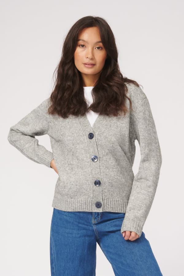 Strikket cardigan - Lysegrå melange