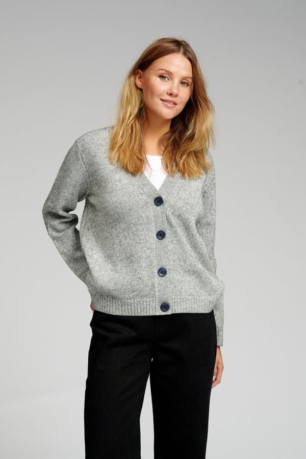 Strikket cardigan - Lysegrå melange