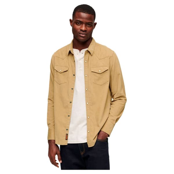 Superdry Western Cord Skjorte Med Lange ærmer Brun 2XL Mand