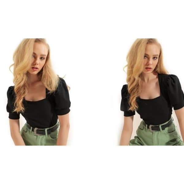 Blus med fyrkantig urringning - Svart, storlek: 38