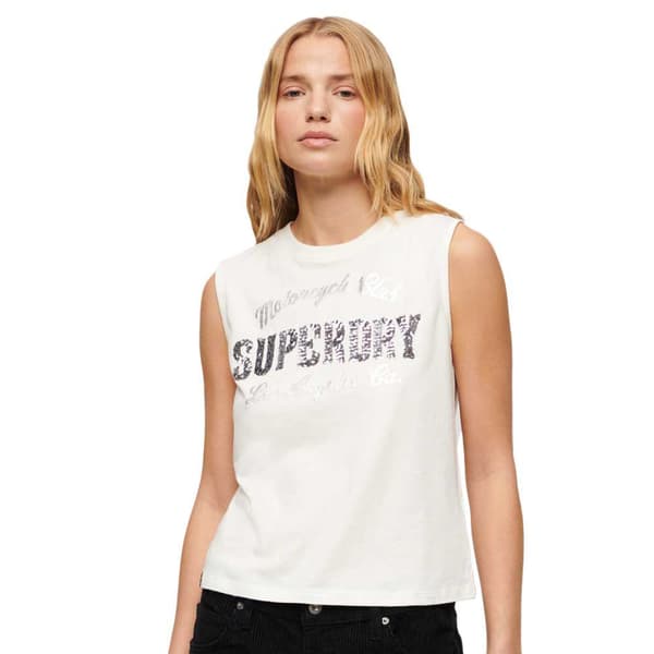 Superdry Embellish Archive Fitted ärmlös T-shirt Vit M Kvinna
