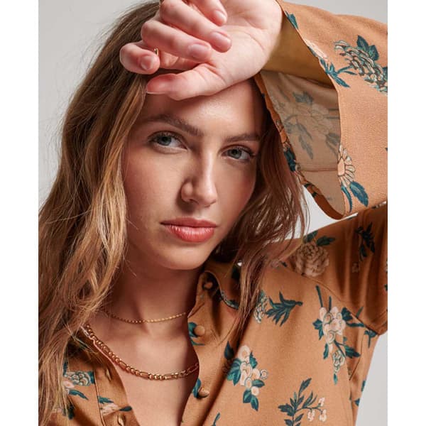 Superdry Studios Seventies Skjorta Med Långa ärmar Brun L Kvinna
