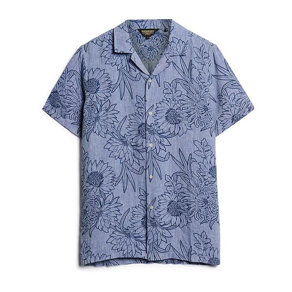 Superdry Open Collar Print Kortärmad Skjorta Blå L Man