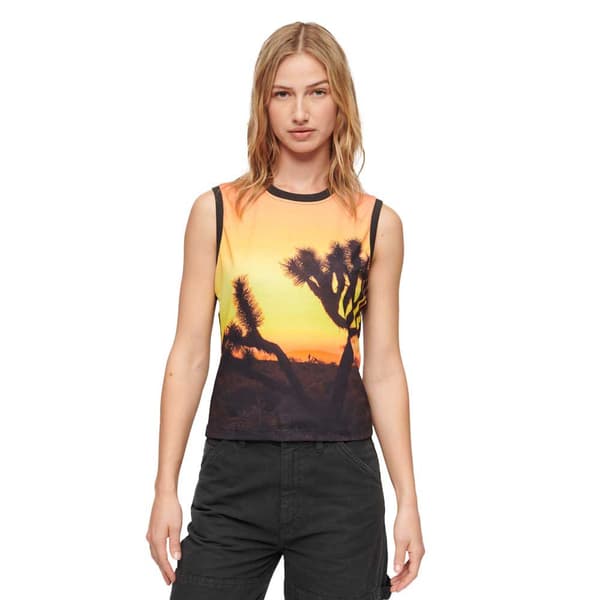 Superdry Sub Print ærmeløs T-shirt Orange M Kvinde