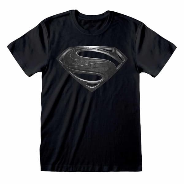 DC Justice League Movie - Superman Black Logo (Unisex Black T-Shirt) Large
