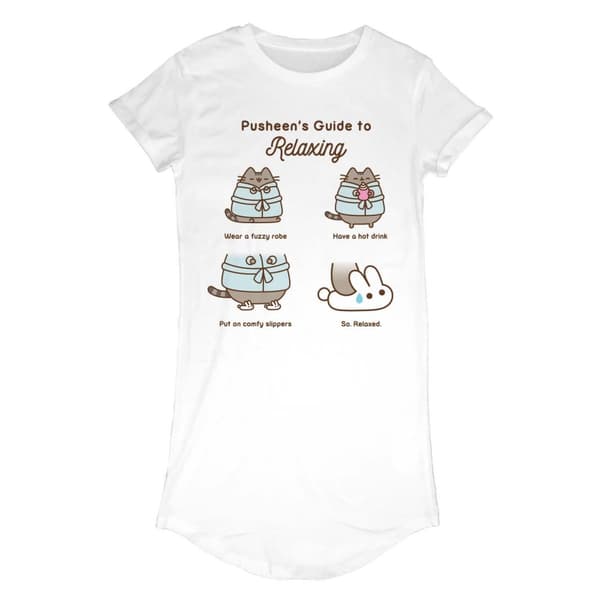 Pusheen - Guide To Relaxing (Womens White T-Shirt Dress) Medium