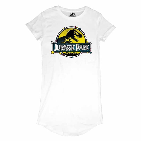 Jurassic Park - DNALogo (Womens White T-Shirt Dress) Ex Large