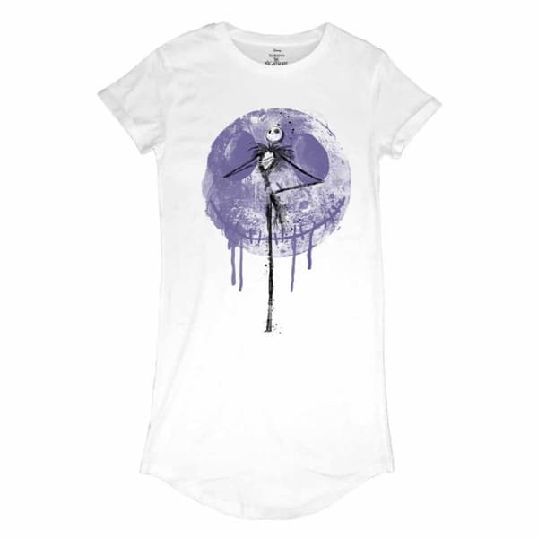 Nightmare Before Christmas - Moon Drip (Womens White T-Shirt Dress) Ex Ex Large