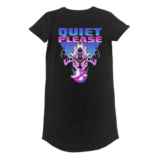 Ghostbusters - Quiet Please (Womens Black T-Shirt Dress) Large