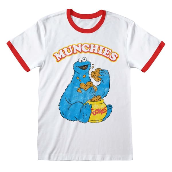 Sesame Street - Munchies (Unisex White Raglan T-Shirt) Ex Large