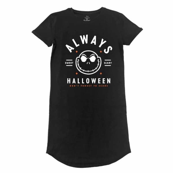 Nightmare Before Christmas - Always Halloween (Womens Black T-Shirt Dress) Ex Ex Large
