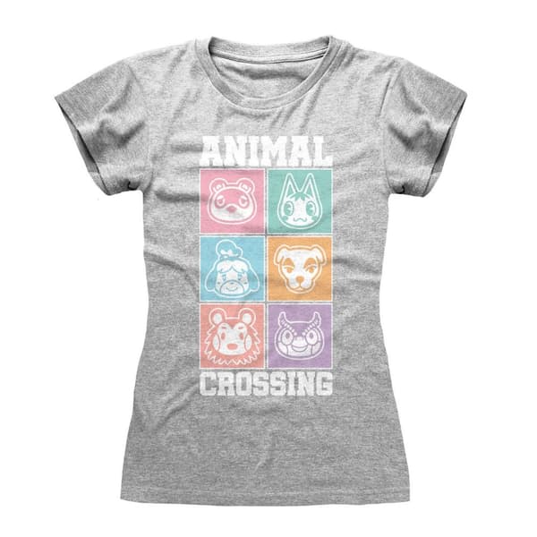 Nintendo Animal Crossing New Horizons - Pastel Square (Womens Heather Grey Fitted T-Shirt) Large