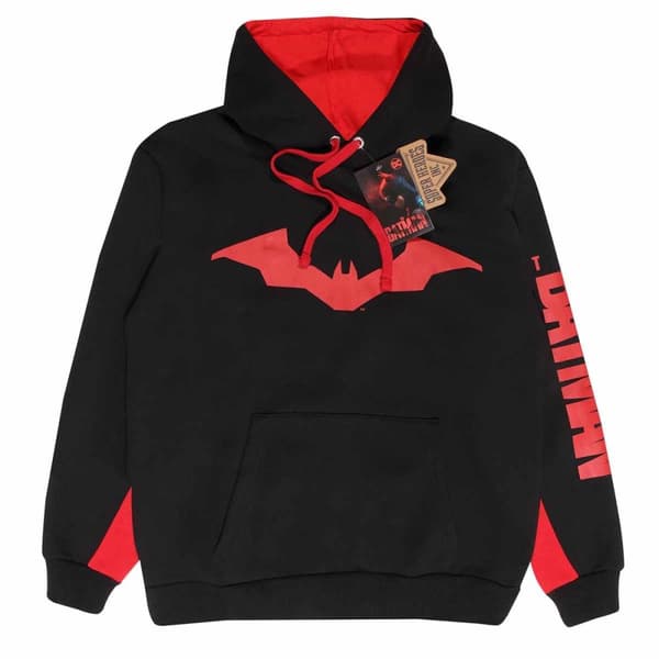 Superheroes Inc. DC The Batman - Icon And Text (Unisex Black Contrast Pullover Hoodie) Medium